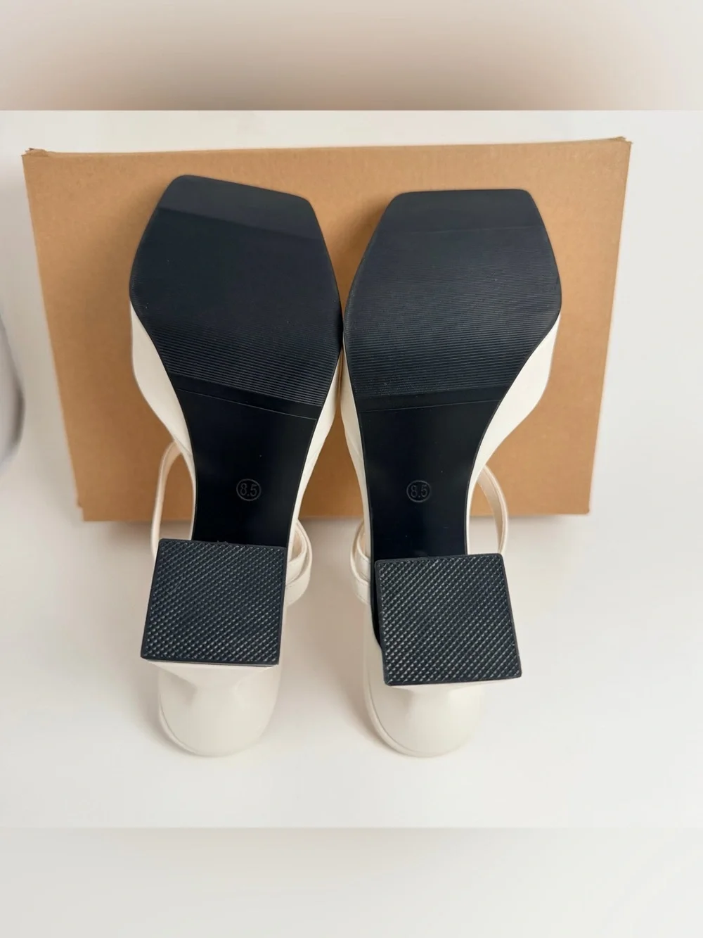 NEWBELLA Cream Strappy Platform Heels with Sculpted Flared Heel